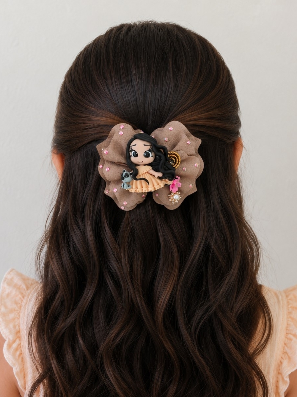 Brown Doll Accent Bow Hair Clip for Kids — Cute Decorative Accessory